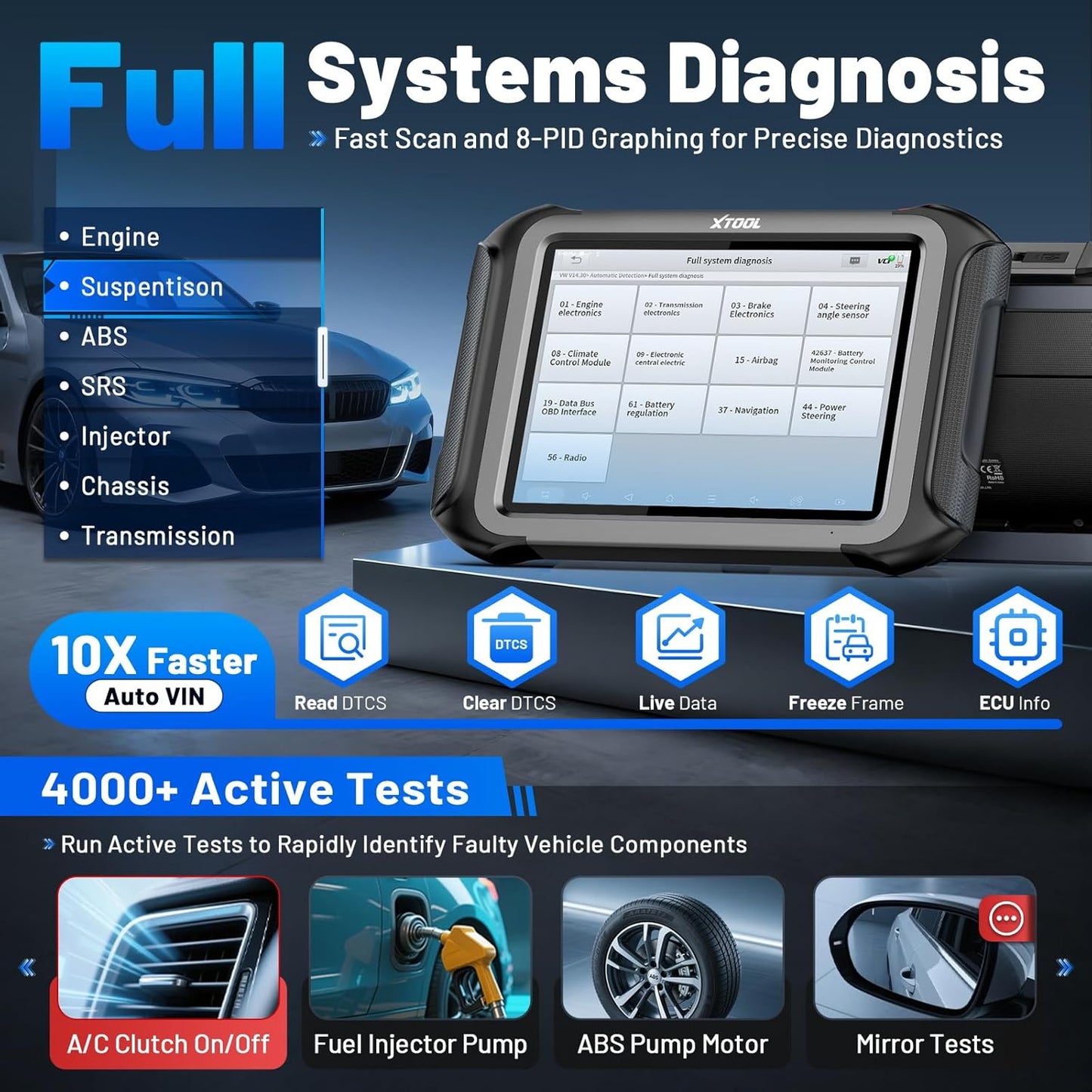 XTOOL X100 MAX Bidirectional Scan Tool with ECU Programming and Coding, Wireless Automotive Diagnostic Tool with Topology Map and [KC501 Adapter $600 Kit], 42+ Resets, FCA/CAN FD/DoIP, 2-Year Updates
