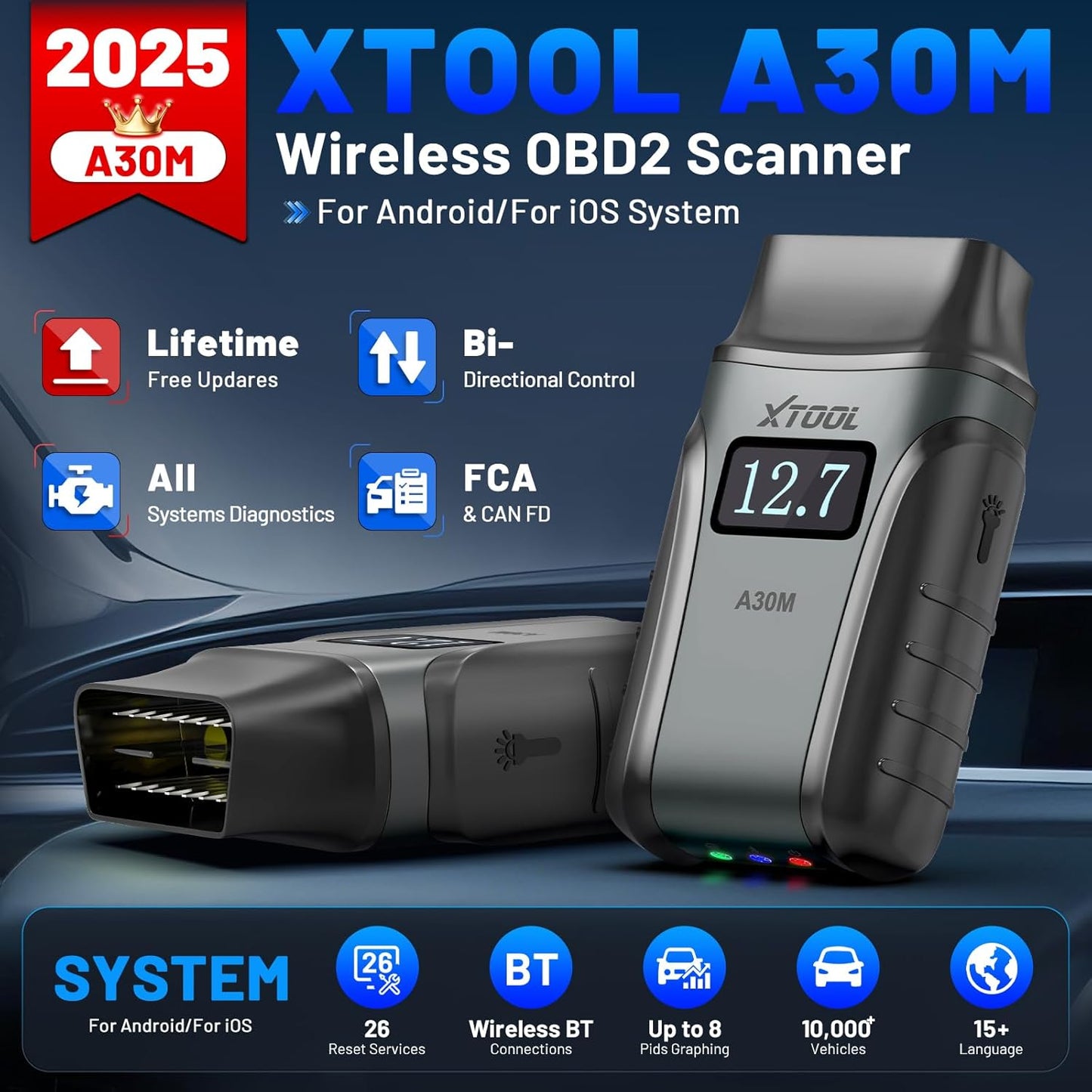 OBD2 Scanner Diagnostic Tool XTOOL Anyscan A30M V2.0, 2025 Wireless Bidirectional Scan Tool with Free Updates, 26 Resets, All System for Android & iPhone, Crank Sensor Relearn, EPB, Throttle Relearn
