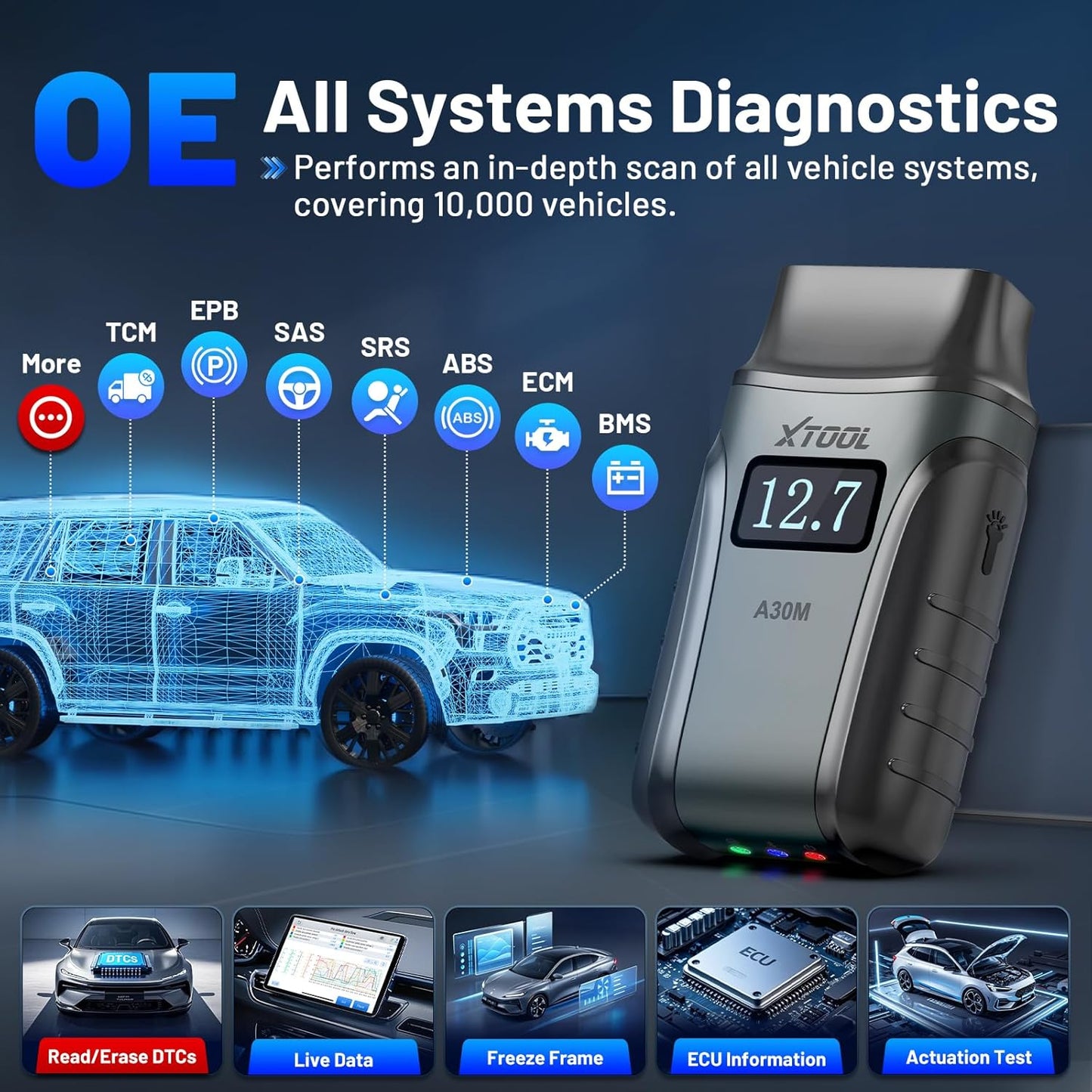 OBD2 Scanner Diagnostic Tool XTOOL Anyscan A30M V2.0, 2025 Wireless Bidirectional Scan Tool with Free Updates, 26 Resets, All System for Android & iPhone, Crank Sensor Relearn, EPB, Throttle Relearn