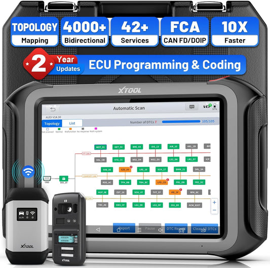 XTOOL X100 MAX Bidirectional Scan Tool with ECU Programming and Coding, Wireless Automotive Diagnostic Tool with Topology Map and [KC501 Adapter $600 Kit], 42+ Resets, FCA/CAN FD/DoIP, 2-Year Updates